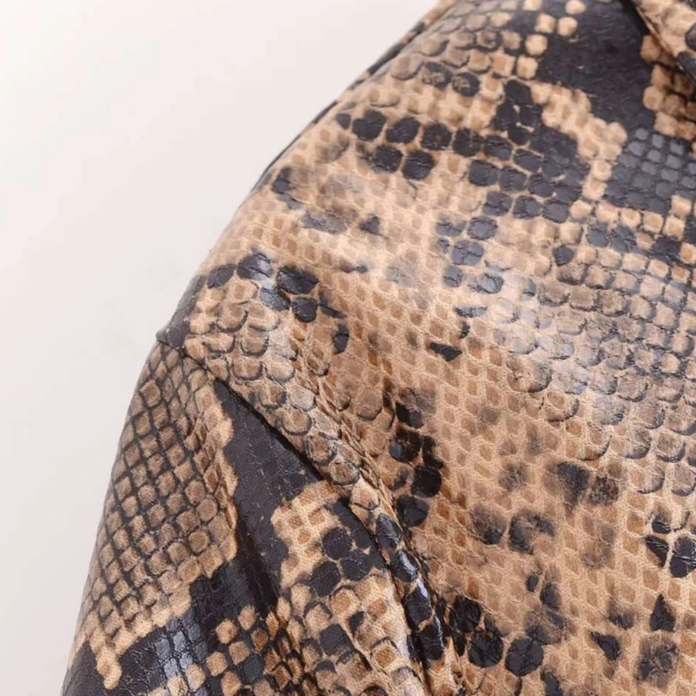 Fashion Snake Printed Short Jacket Women Lapel Zipper Long Sleeve - Picture 4 of 15
